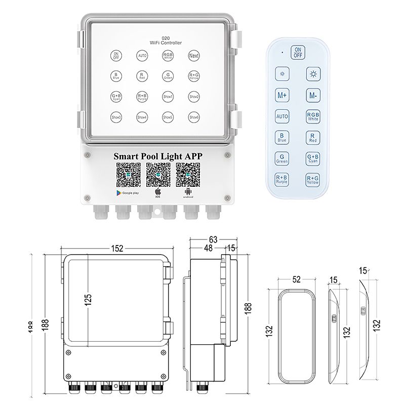 HJ-020 水下泳池燈光控制器遙控器藍牙WiFi手機APP調光